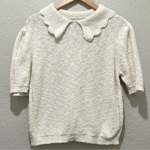 Universal Thread Cream Bell Short Sleeve Collared Pullover Knit Sweater, size L